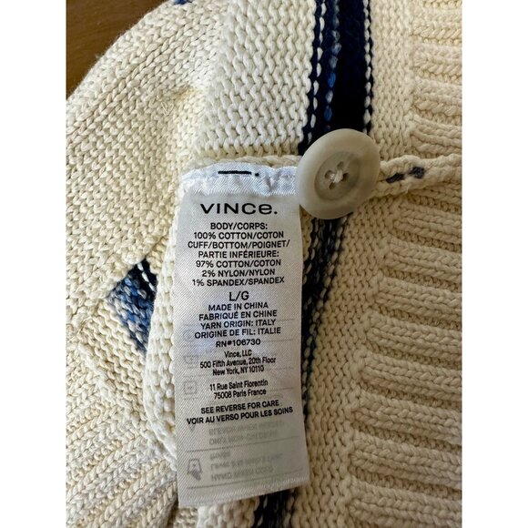 Vince Men’s Shawl Collar Textured Stripe Cardigan Sweater Ivory Navy L NWT $445 - Picture 9 of 10